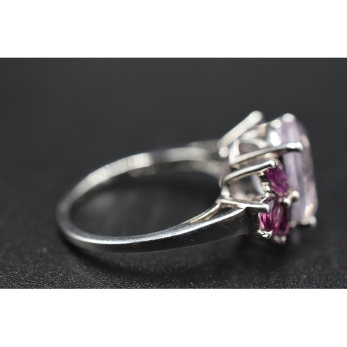 41 - Silver 925 Amethyst and Clear Stoned Ring Complete with Presentation Box