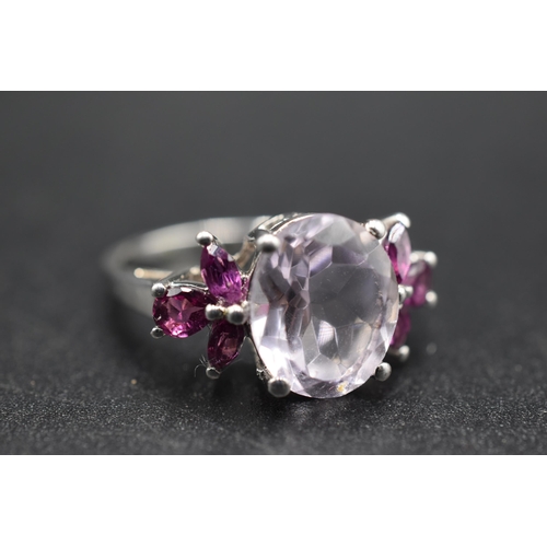 41 - Silver 925 Amethyst and Clear Stoned Ring Complete with Presentation Box