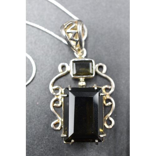 45 - Silver 925 Smokey Quartz Pendant Necklace Complete with Presentation Box