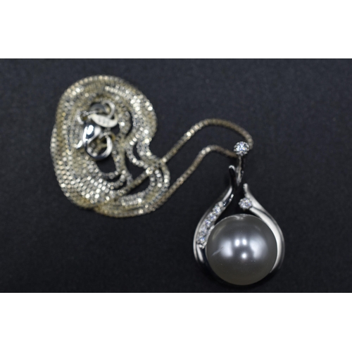 47 - Silver 925 Simulated Pearl Pendant Necklace and Earrings Complete with Presentation Box