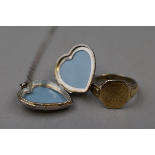 62 - Selection of Silver Items To Include Sterling Silver Etched Heart Locket on Silver Chain, Gold on Si... 