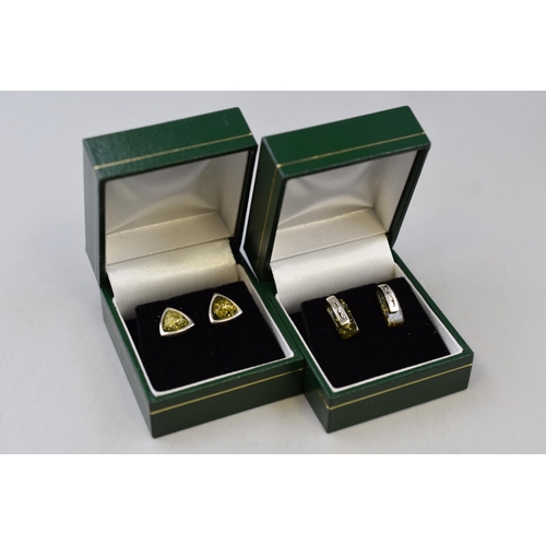 66 - Two Pairs of Silver 925 Amber Earrings Complete in Presentation Boxes