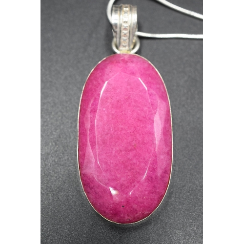 78 - Silver 925 Pink Ruby Stoned Pendant Necklace Complete with Presentation Box