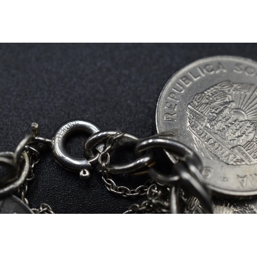 80 - Sterling Silver Bracelet with 10 Romanian 15 Bani Coins