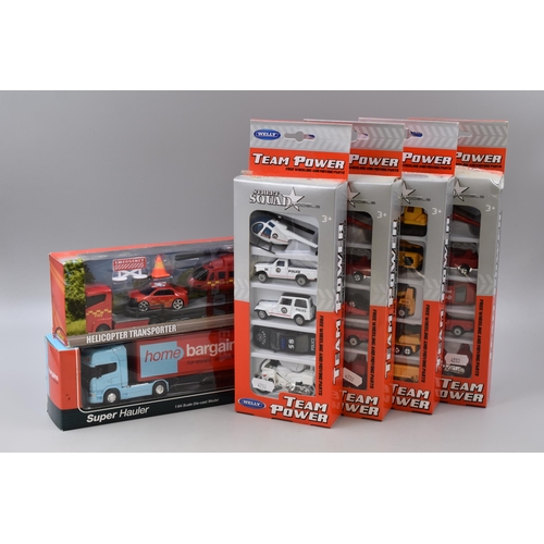 610 - Selection Of Die-Cast Model Vehicles To Include Four Box Sets ( x5 ) Vehicles by Welly, Helicopter T... 