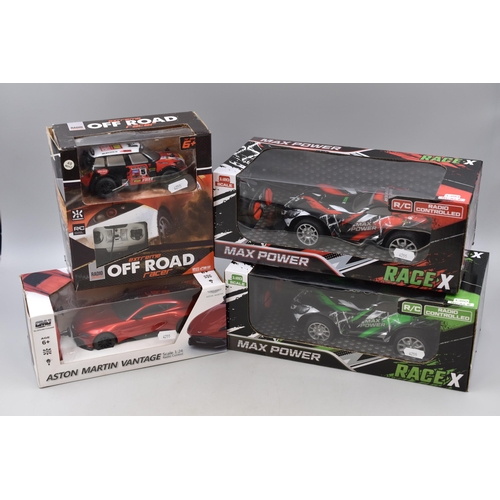 622 - Four Radio Controlled Models To Include Two Max Power Race X Cars ( One in Red and One In Green ) Bo... 