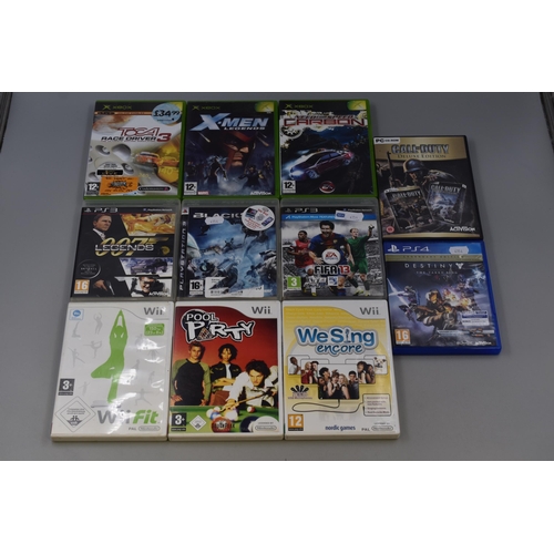 632 - A mixed lot of games to include: Xbox, PS3, Wii, PC CD-ROM and PS4