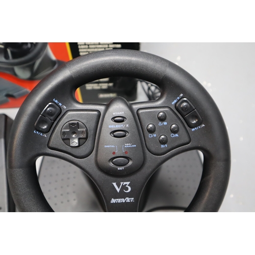 636 - V3 playstation/ N64 steering wheel and peddles (untested) plus fifa 12, 19, 18, 17 all boxed plus fi... 