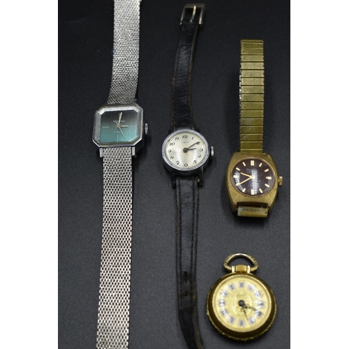 127 - Selection of 3 Ladies Mechanical Watches (Sekonda, Timex, Paul Jobin) and a Pocket Watch All Working