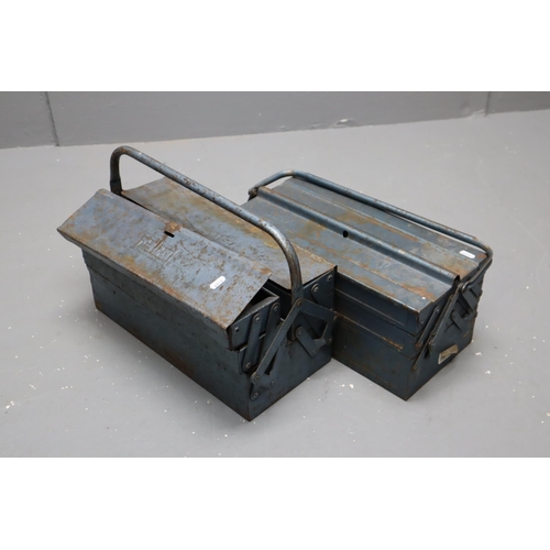 789 - Two blue metal cantelever tool boxes with various tools in both. No Postage