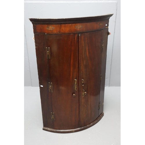 647 - An Antique Wooden Wall Mounted Corner Cabinet With Inlaid Shell Decoration, Approx 47