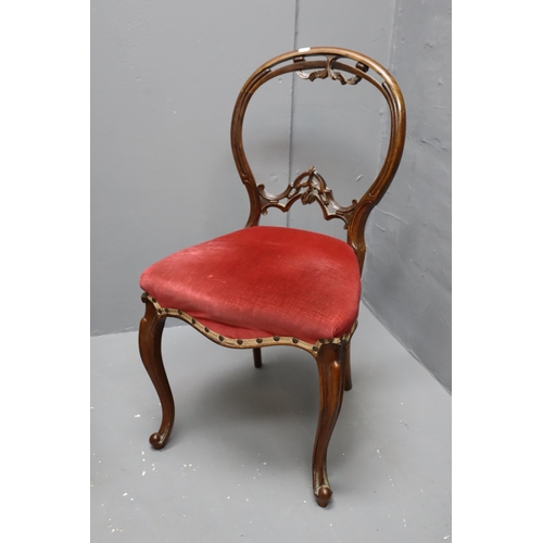 648 - Two antique chairs red velvet styled, one has a oval rattan back and another has a balloon back (big... 