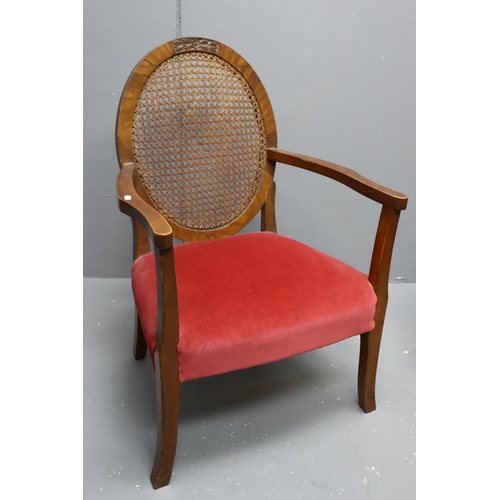 648 - Two antique chairs red velvet styled, one has a oval rattan back and another has a balloon back (big... 