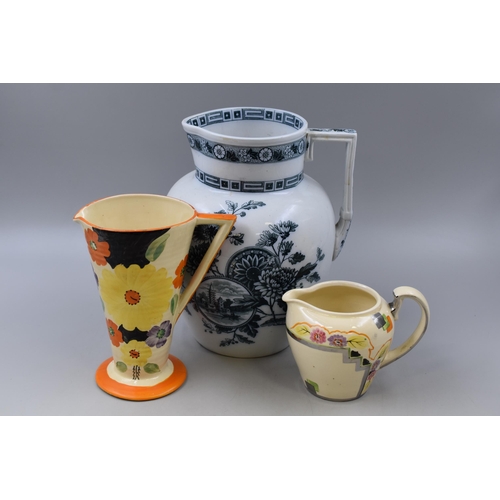 794 - Three Ceramic Jugs To Include Clarice Cliff Style Sandon Jug (Chip To Base), Art Deco Syle Lingard J... 