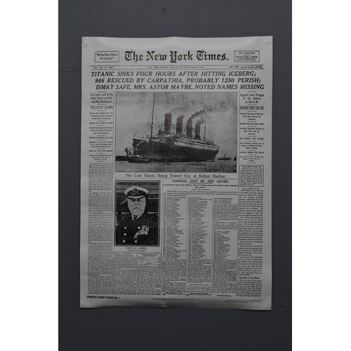 799 - A Reproduction New York Times April 16th 1912 Titanic Sinking Headline Poster, Approx 23.5