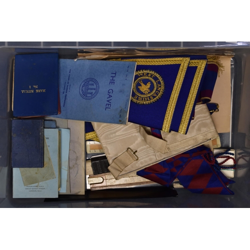 814 - Selection of Masonic Regalia including Aprons, Cuffs, Sash, and Ephemera