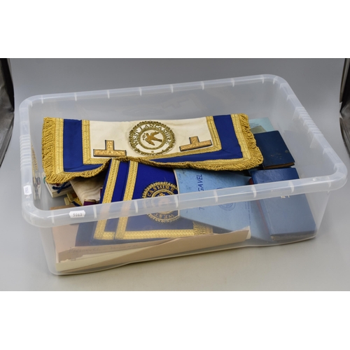 814 - Selection of Masonic Regalia including Aprons, Cuffs, Sash, and Ephemera