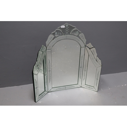 818 - Free standing three section hinged dressing table mirror with floral design 20