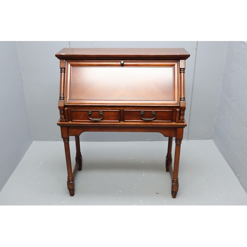 700 - Dark wood writing bureau with 4 internal and 2 external drawers measures 43