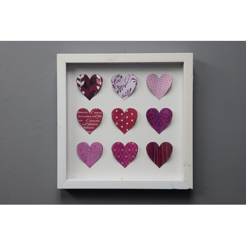 854 - Two Framed and Glazed Heart Pictures, Handbags, Jewellery Box, and a Selection of Jewellery