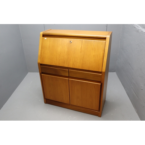 707 - Mid Century Teak Lockable Bureau With Key. Features pigeon holed top section. 2 drawers and a 2 door... 