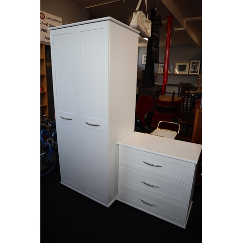 717 - White 2 Door Wardrobe and Matching Chest of 3 Drawers. No Postage