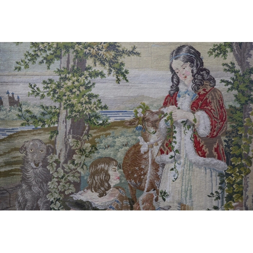 720 - Framed and Glazed 19th Century petit Point Picture depicting Woman and Boy in a Woodlnd Setiing with... 