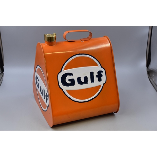 729 - A Vintage Style Metal Petrol Can, In Gulf Branding, Approx 14