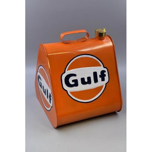 729 - A Vintage Style Metal Petrol Can, In Gulf Branding, Approx 14