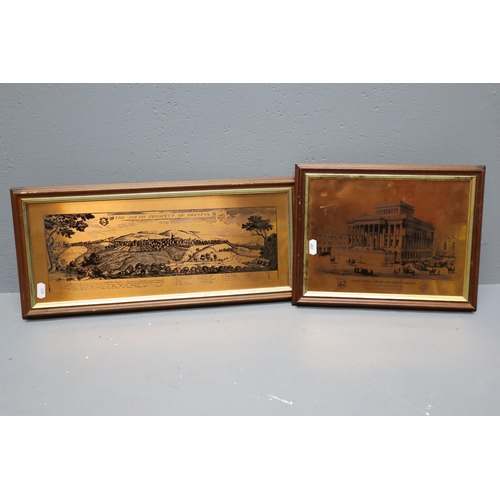 437 - Two Framed Engraved Copper Plaques Relating To Preston. Harris Public Library, And The South Prospec... 