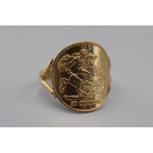 4 - Hallmarked Birmingham 375 (9ct) Gold George and The Dragon Ring Complete with Presentation Box