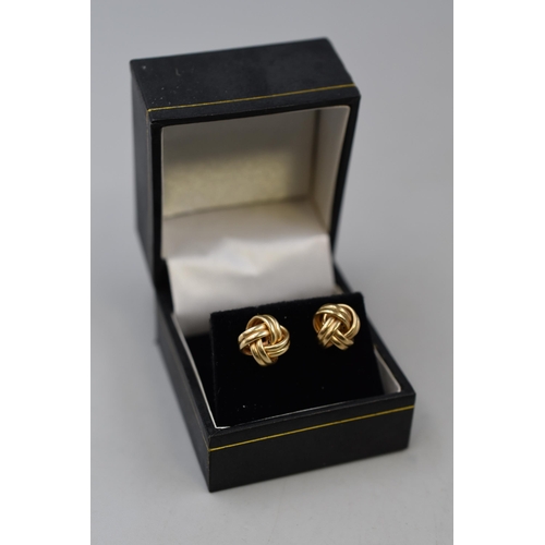 8 - Pair of Gold 375 (9ct) Knot Earrings complete with Presentation Box (Backs not Gold)