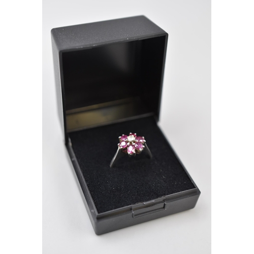 17 - Silver 925 Floral Amethyst Stoned Ring Complete with Presentation Box