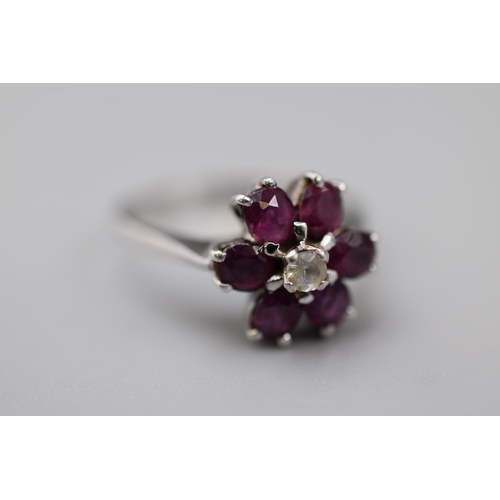 17 - Silver 925 Floral Amethyst Stoned Ring Complete with Presentation Box