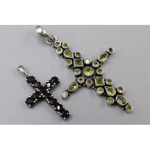 29 - Two Silver 925 gem styled cross pendants