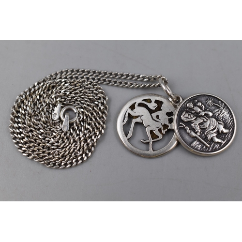 30 - Silver 925 Chain with St Christopher and Zodiac Silver Pendants