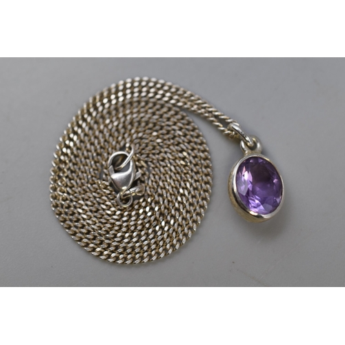 31 - Silver 925 Amethyst Stoned Pendant Necklaces complete with Presentation Box