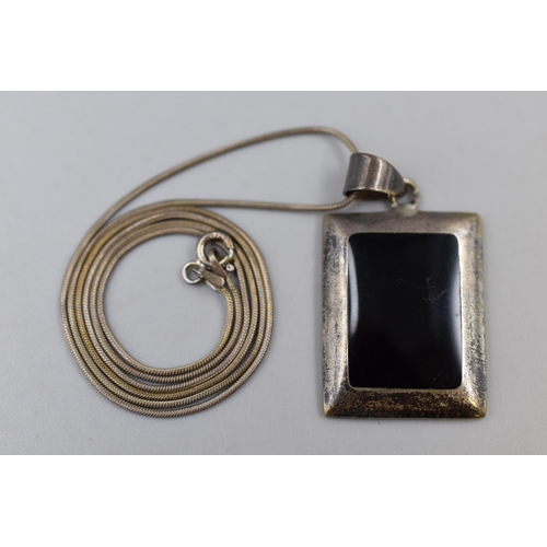 35 - Vintage Silver 925 Black Stoned Pendant Necklace Complete with Presentation Box