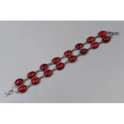 43 - Silver 925 Double Strand Red Stoned Bracelet