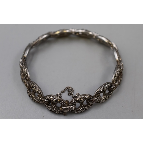 44 - Vintage Marquisate Silver Bracelet with Safety Chain