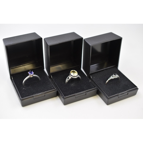 55 - Three Silver 925 Rings Complete in Presentation Boxes