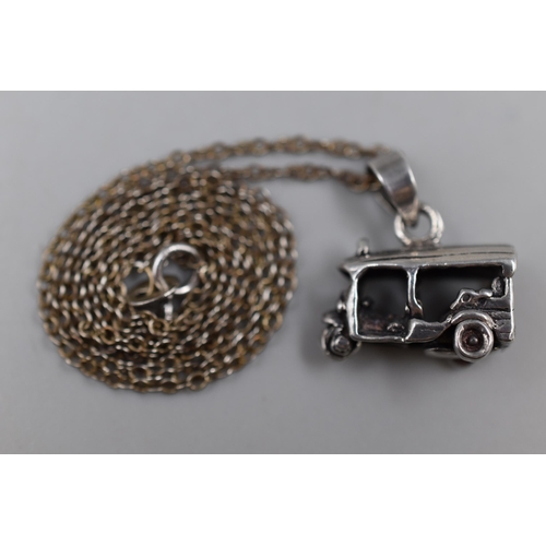 56 - Silver 925 Tuk Tuk Taxi Pendant Necklace, Complete in Presentation Box