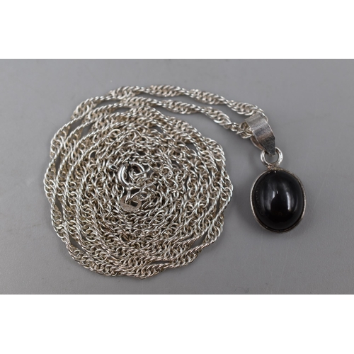 58 - Silver 925 Black Stoned Necklace Complete in Presentation Box