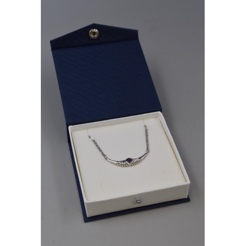 67 - Silver 925 Necklace with Purple Stoned Pendant Complete in Presentation Box