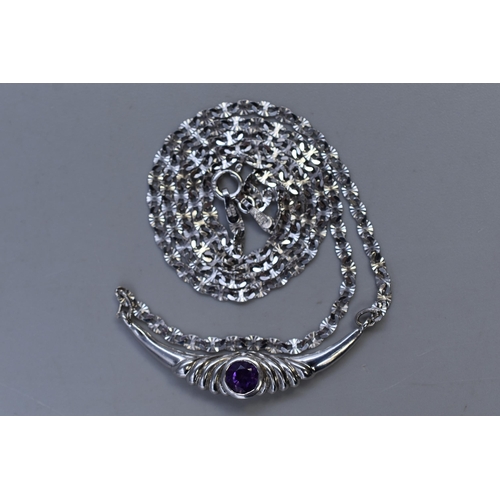 67 - Silver 925 Necklace with Purple Stoned Pendant Complete in Presentation Box