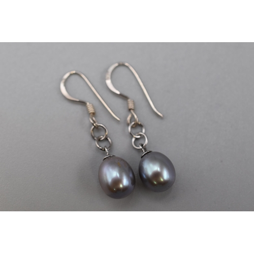 70 - Silver 925 grey oval shaped dangle earrings