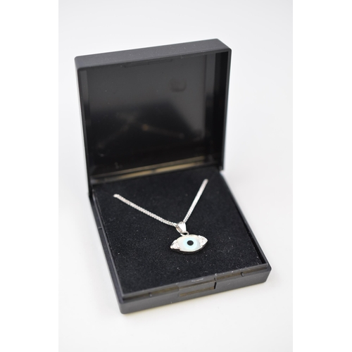 77 - White Gold 585 (14ct) Eye of Horace Pendant Necklace Complete with Presentation Box