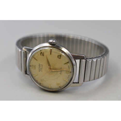 79 - A Mechanical Rotary 17 Jewels Gents Watch, With Stainless Steel Strap. Working