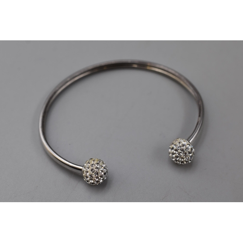 88 - Silver 925 torque bangle with silver gem stoned styled balls on each side