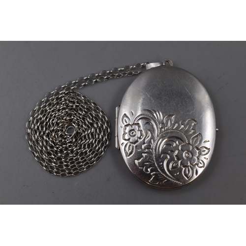 92 - Large Silver 925 Locket on Long Silver Chain